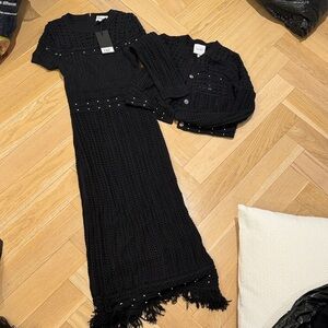 Elegant Black Knit Dress and Cardigan Set